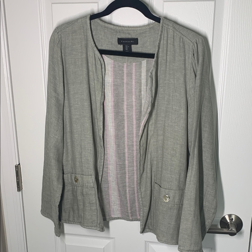 Tahari linen cotton blend chore coat sage green size large